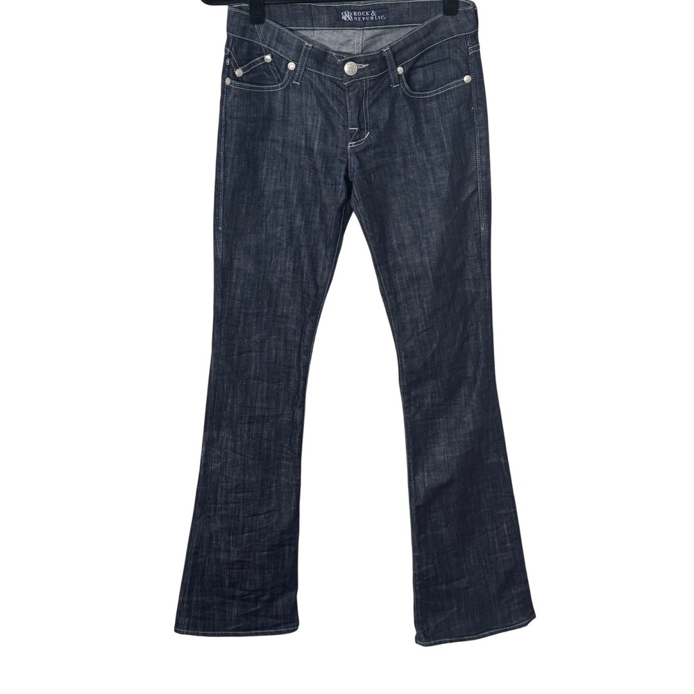 Rock & Republic Kasandra Low Rise Bootcut Jeans Indigo Wash Y2K Crystal Size 27